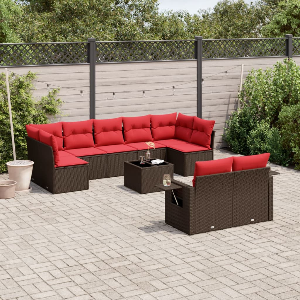 vidaXL 10-teiliges Gartensofa-Set mit Kissen, braun, Polyrattan