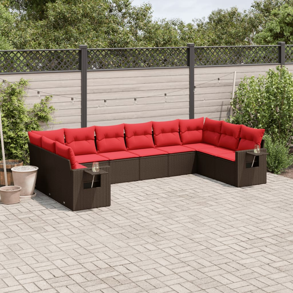 vidaXL 10-teiliges Gartensofa-Set mit Kissen, braun, Polyrattan