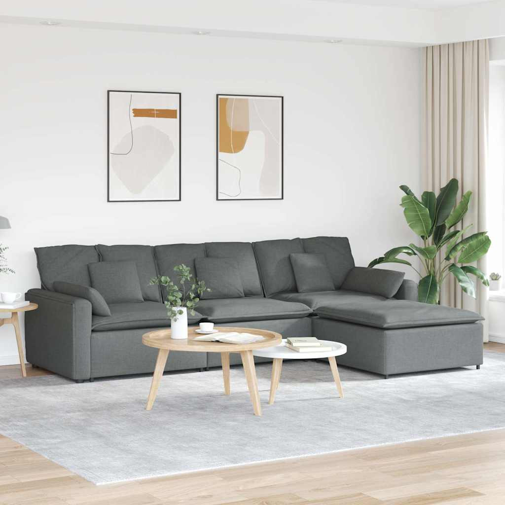 vidaXL Modulares Sofa mit Fußhocker und Kissen Dunkelgrau