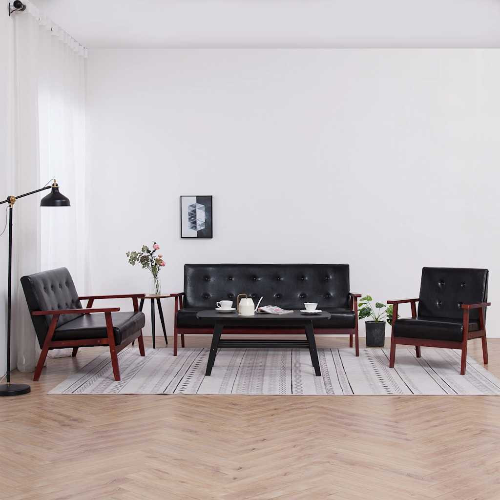 vidaXL 3-tlg. Sofagarnitur Schwarz Kunstleder