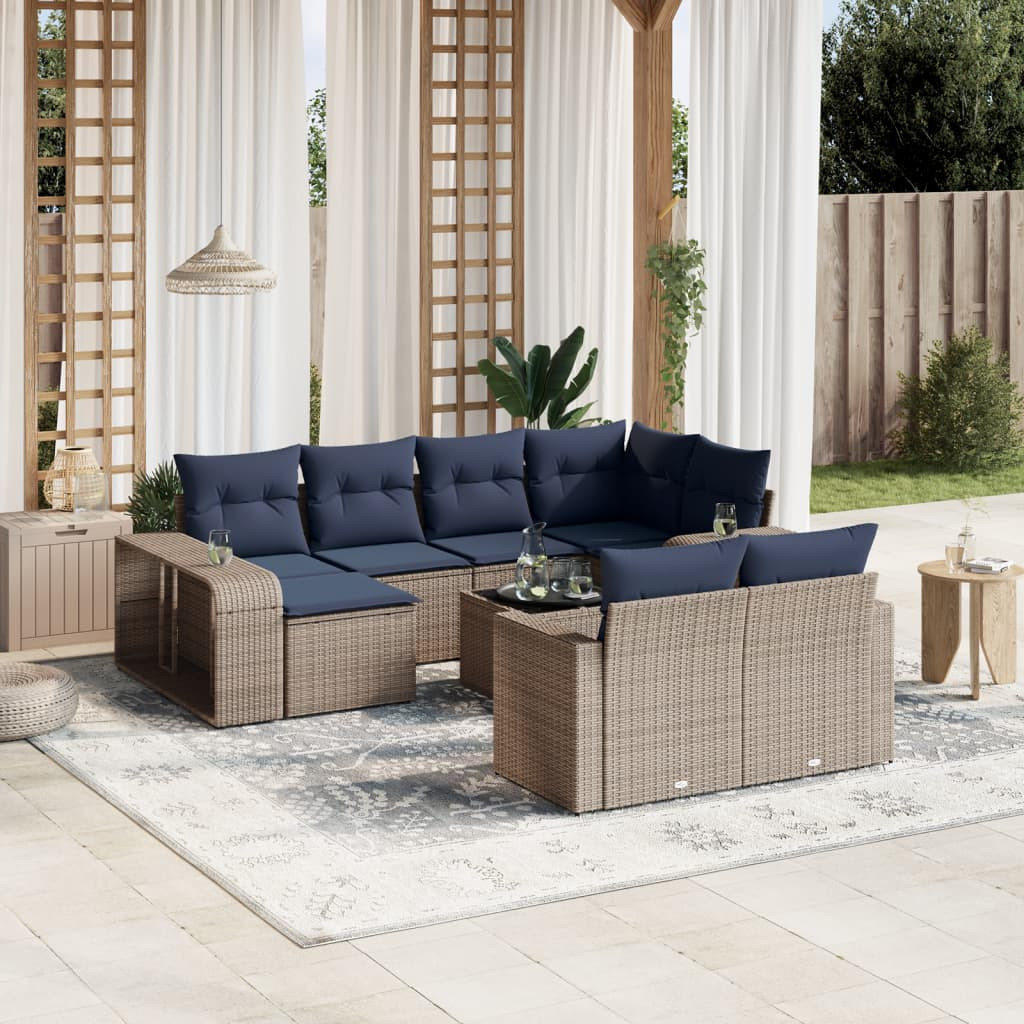 vidaXL 11-teiliges Gartensofa-Set mit Kissen, grau, Polyrattan