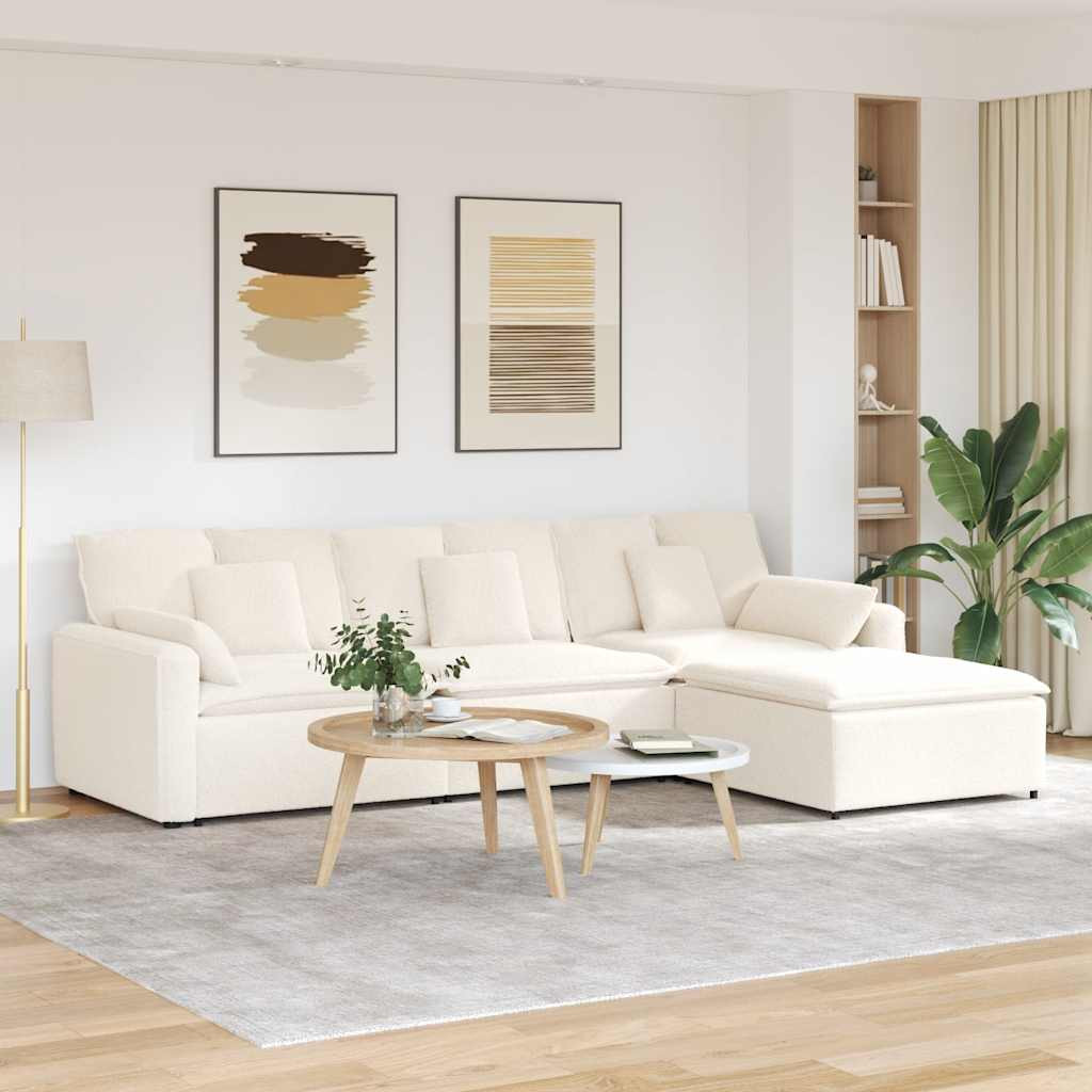 vidaXL Modulares Sofa mit Fußhocker und Kissen Cream