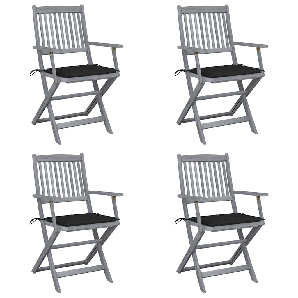 vidaXL Klappbare Gartenstühle 4 Stk. mit Sitzkissen Massivholz Akazie