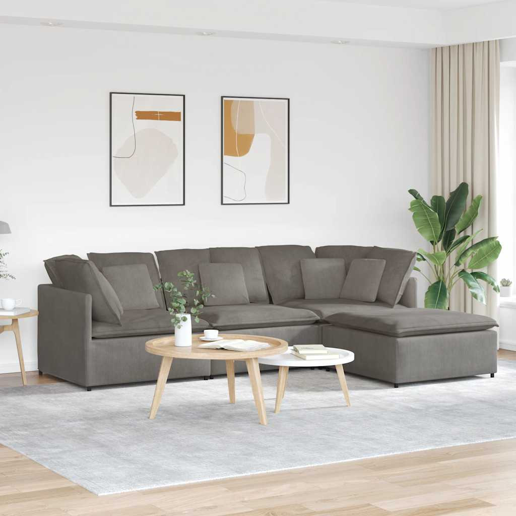 vidaXL Modulares Sofa mit Fußhocker Kissen Cordstoff Hellgrau