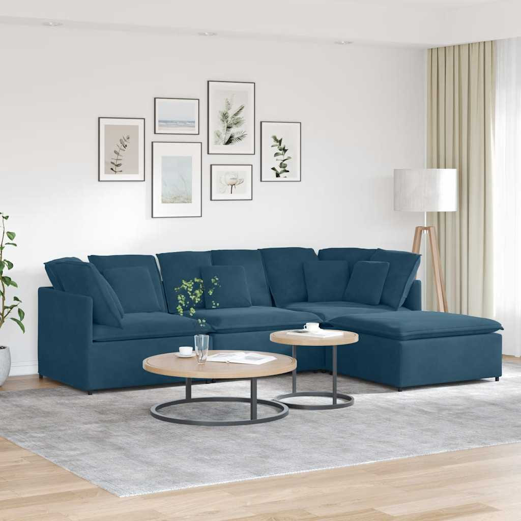 vidaXL Modulares Sofa mit Fußhocker Kissen Samt Blau