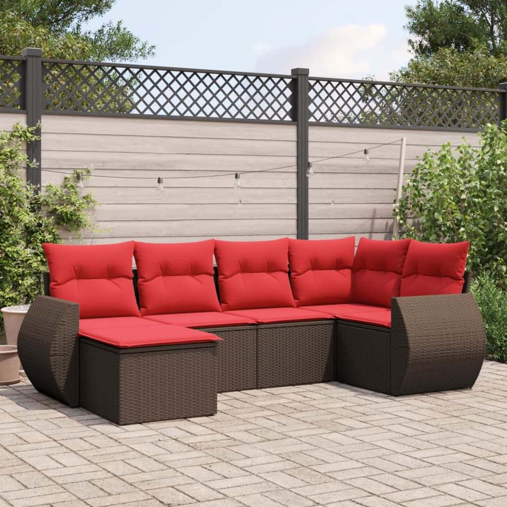 vidaXL 6-teiliges Gartensofa-Set mit Kissen, braun, Polyrattan