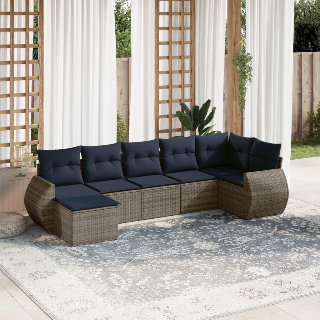 vidaXL 7-teiliges Gartensofa-Set mit Kissen, grau, Polyrattan