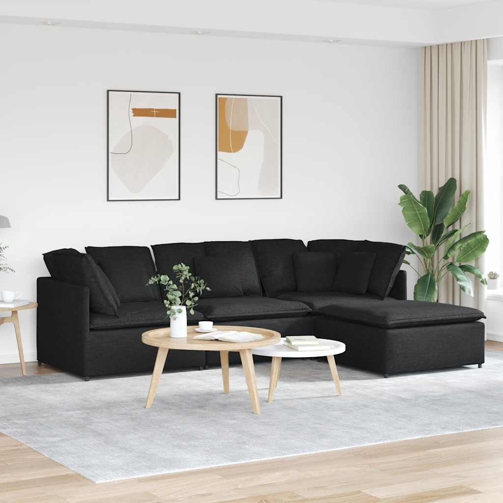vidaXL Modulares Sofa mit Fußhocker Kissen Stoff Schwarz