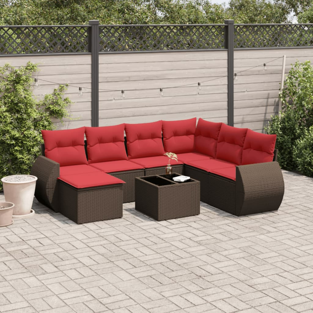 vidaXL 8-teiliges Gartensofa-Set mit Kissen, braun, Polyrattan