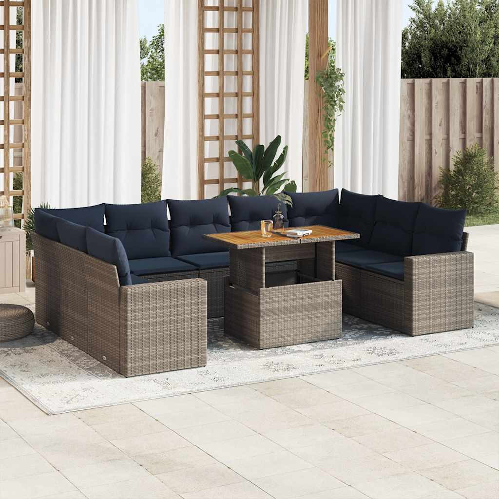 vidaXL 10-tlg. Garten-Sofagarnitur mit Kissen Grau Poly Rattan