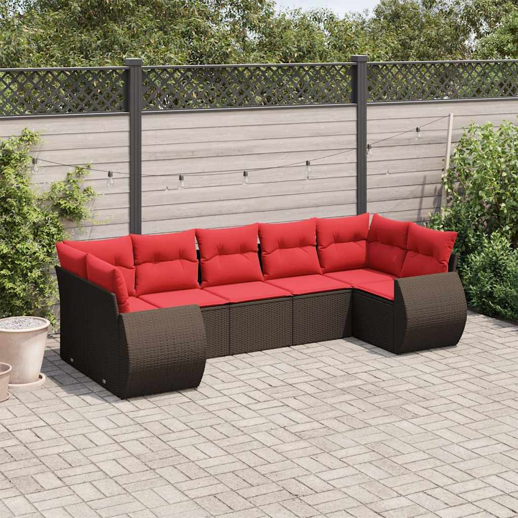 vidaXL 7-teiliges Gartensofa-Set mit Kissen, braun, Polyrattan