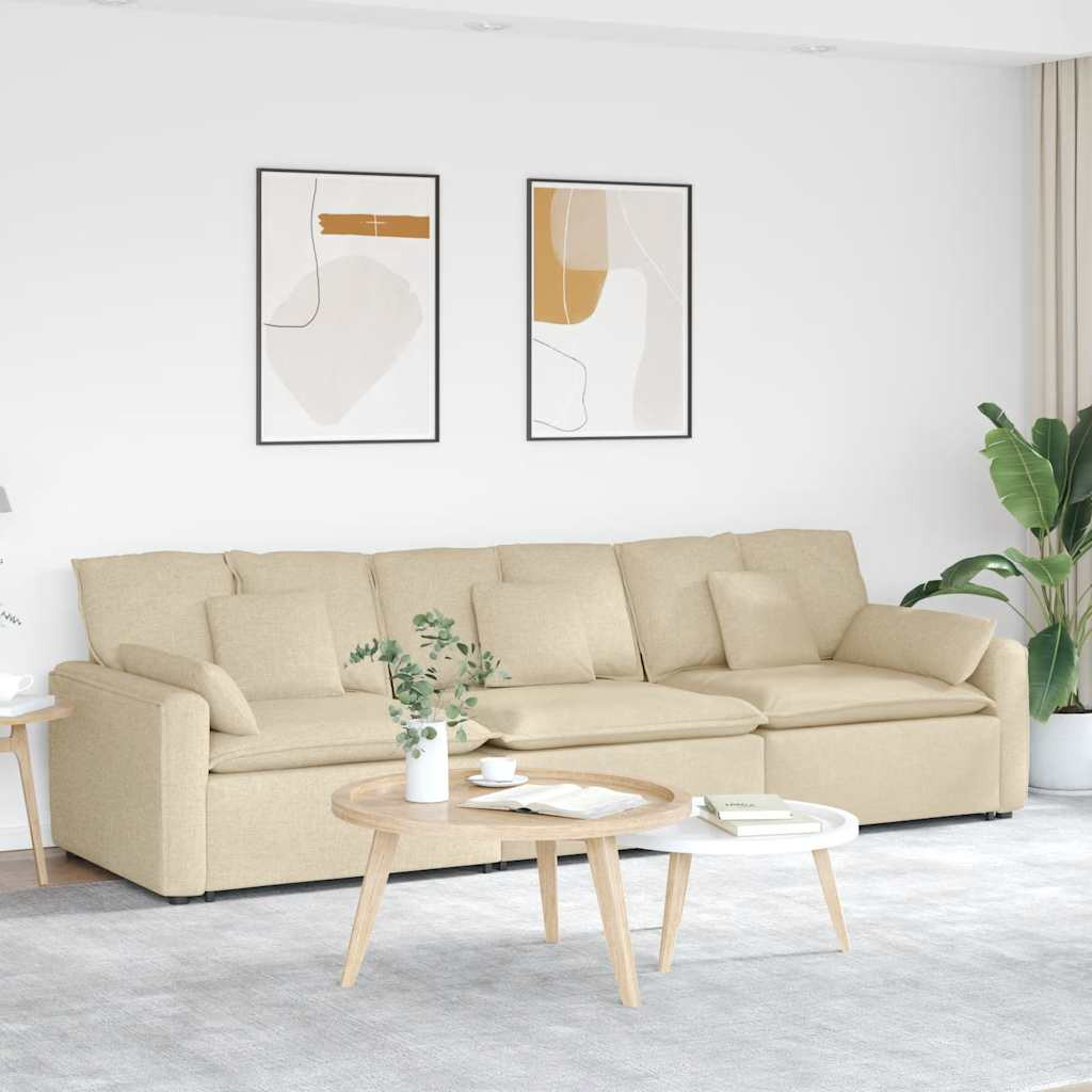 vidaXL Modulares Sofa mit Kissen Cream