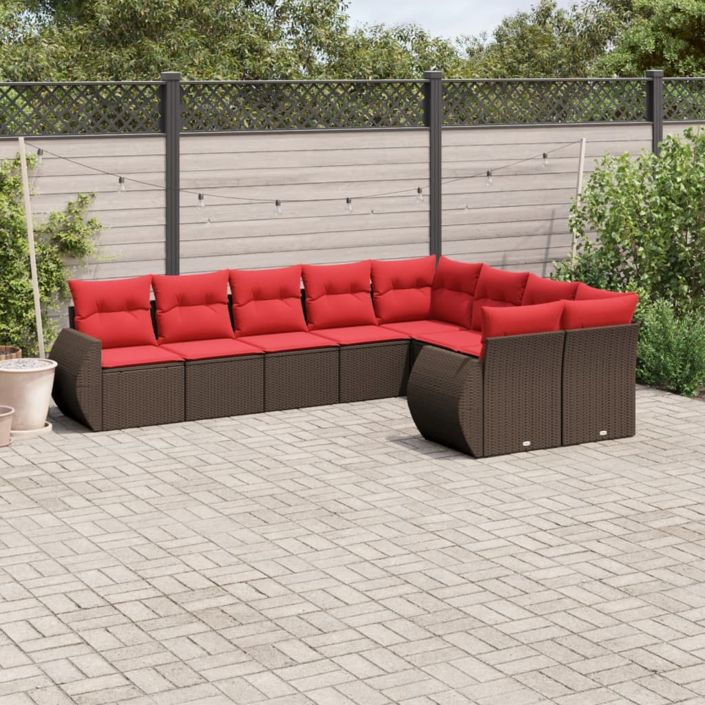 vidaXL 9-teiliges Gartensofa-Set mit Kissen, braun, Polyrattan
