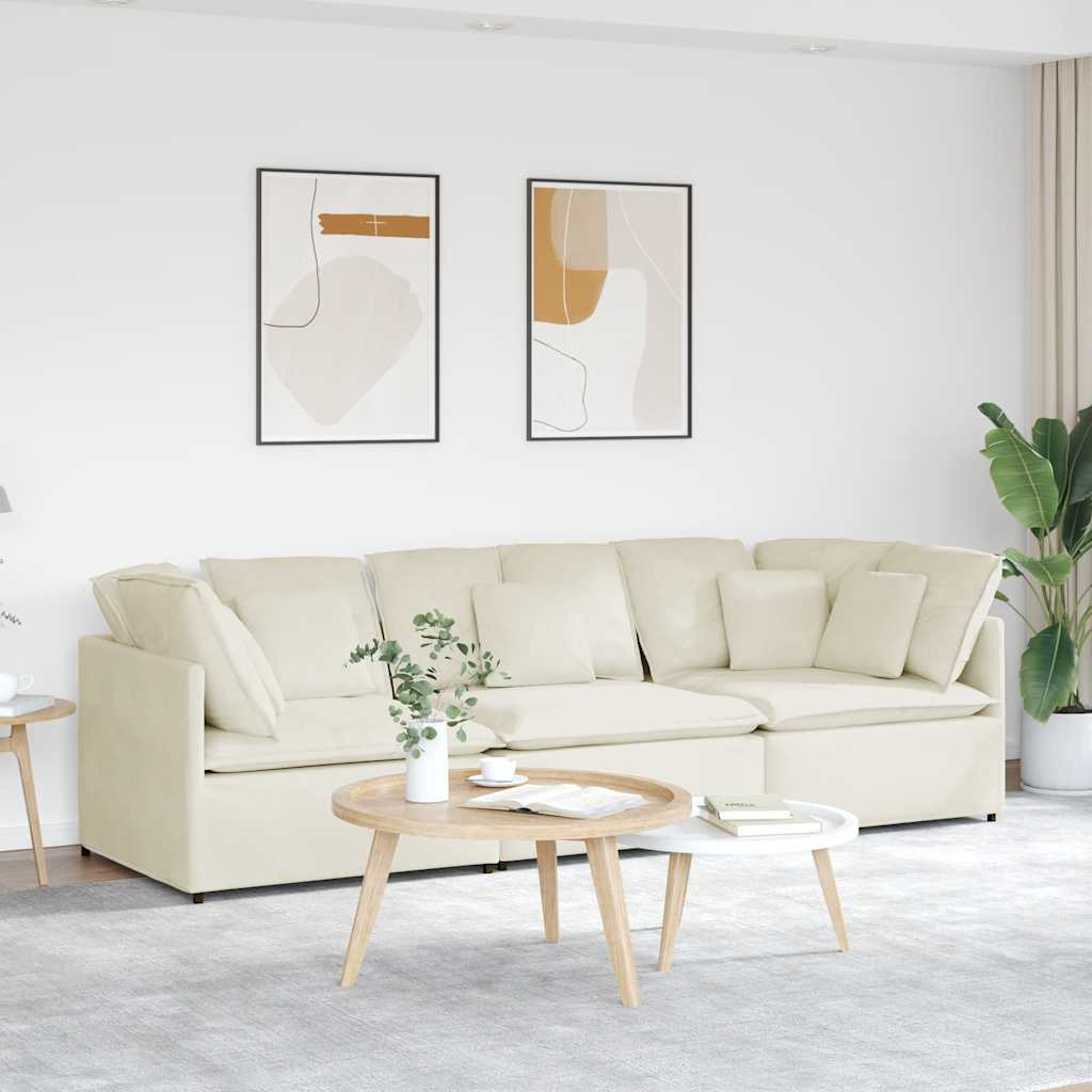 vidaXL Modulares Sofa mit Kissen Samt Cream