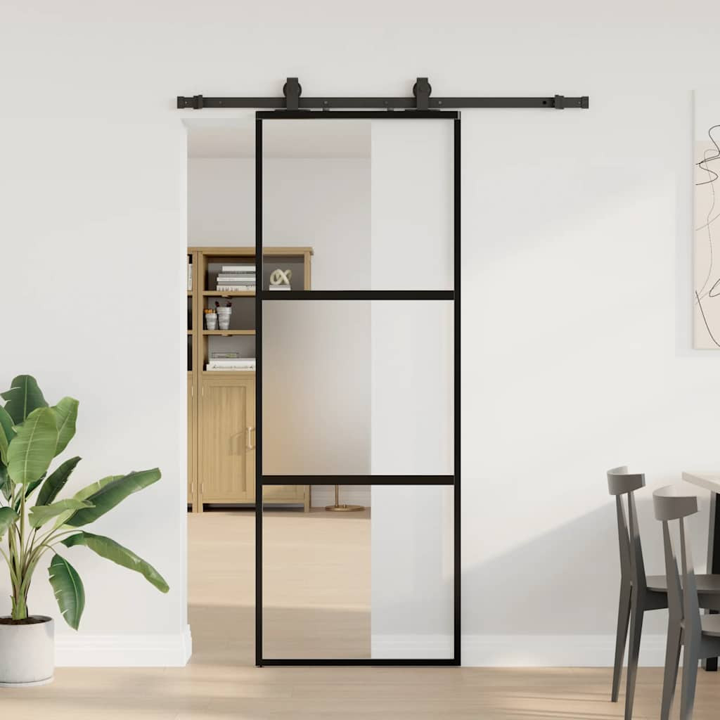 vidaXL Schiebetür mit Beschlag Schwarz 76x205 cm Hartglas