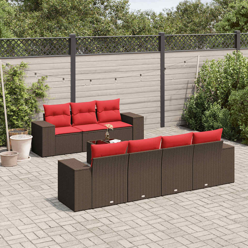 vidaXL 8-teiliges Gartensofa-Set mit Kissen, braun, Polyrattan
