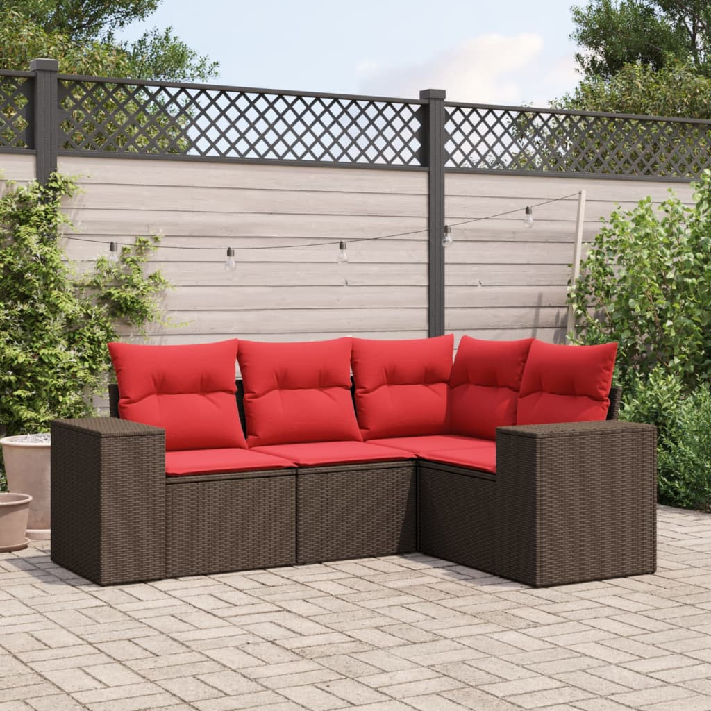 vidaXL 4-teiliges Gartensofa-Set mit Kissen, braun, Polyrattan