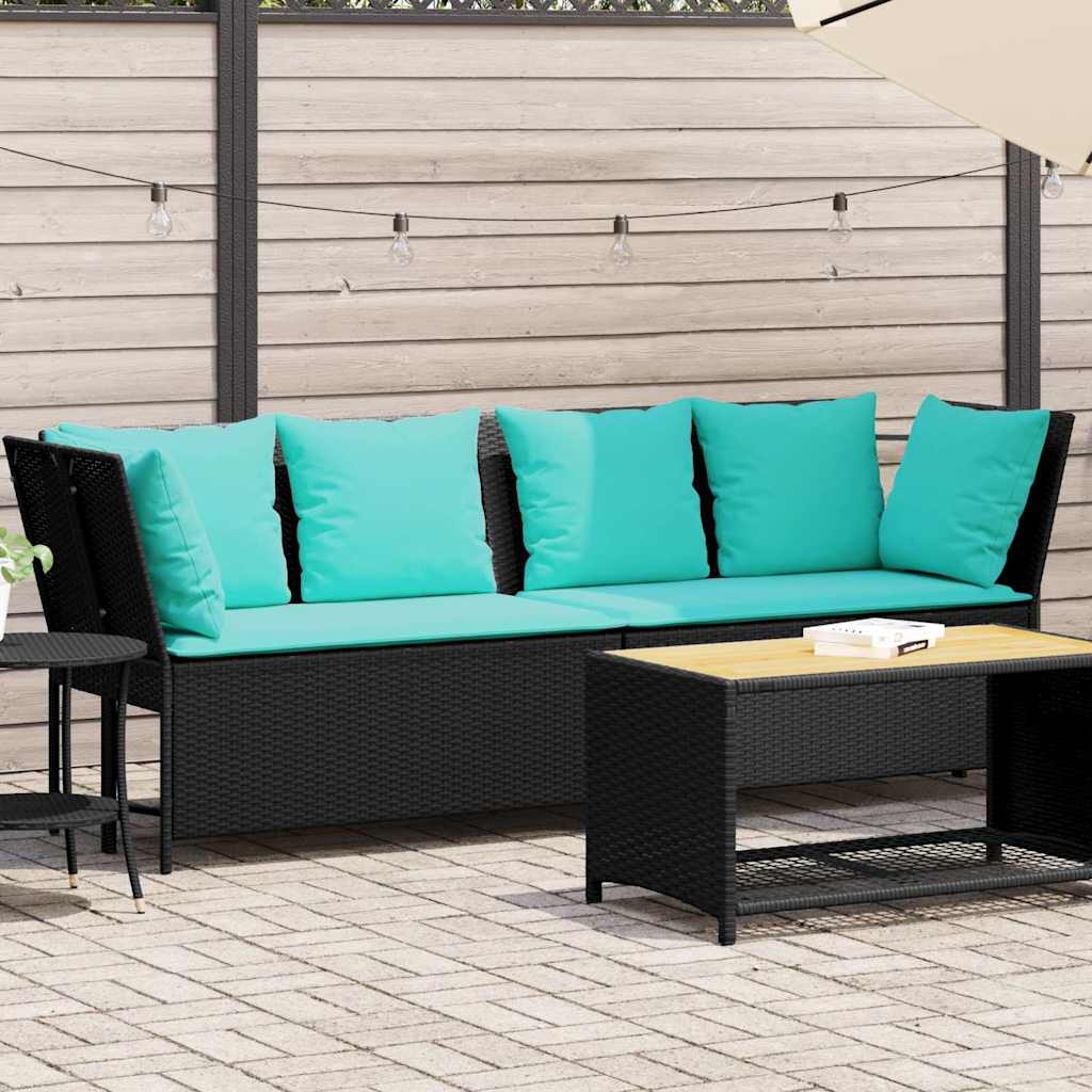 vidaXL Gartensofa mit Kissen Schwarz Poly Rattan