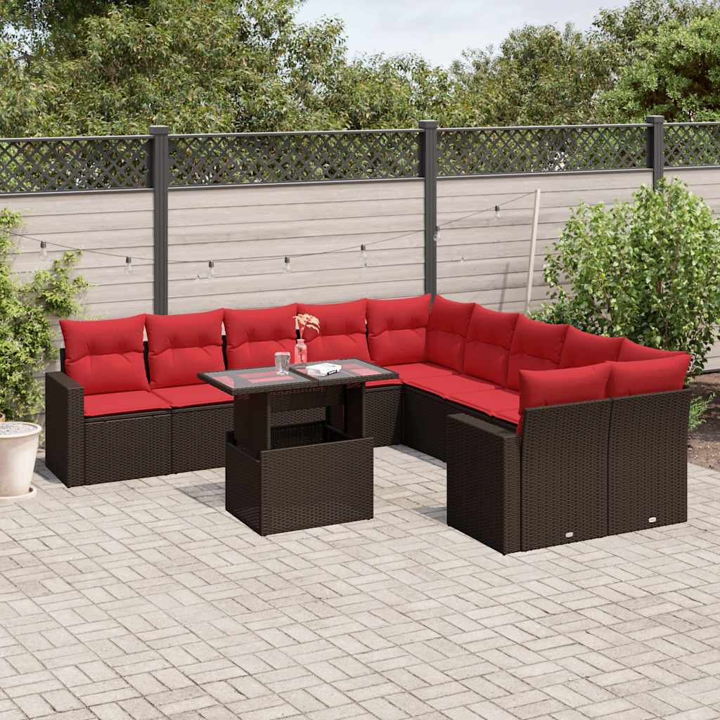 vidaXL 11-teiliges Gartensofa-Set mit Kissen, braun, Polyrattan