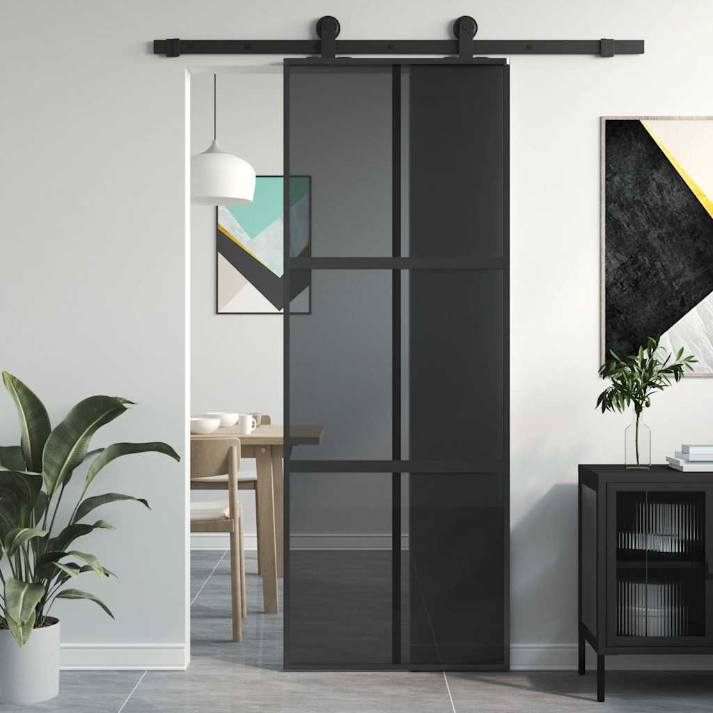 vidaXL Schiebetür Schwarz 76x205 cm Hartglas und Aluminium