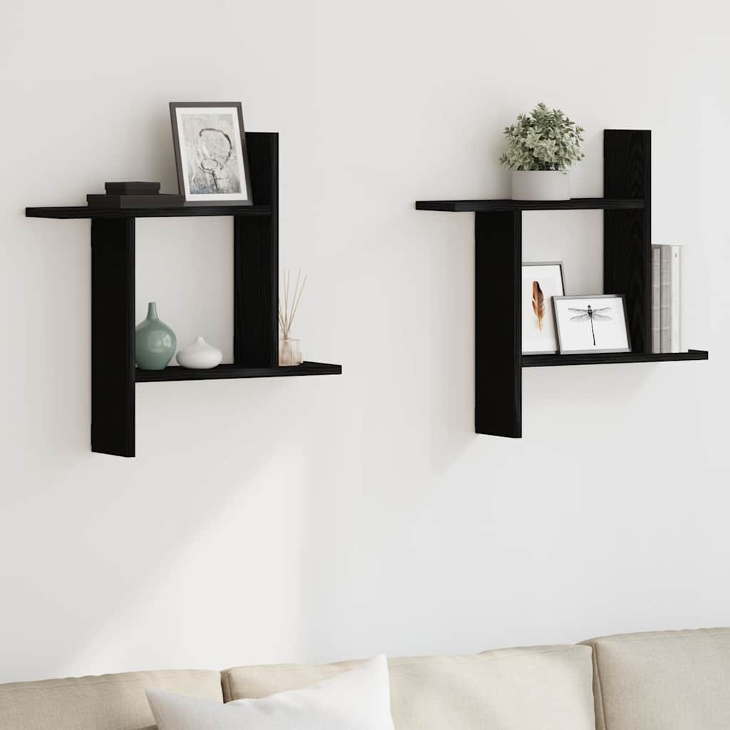 vidaXL Wandregale 2 Stk. Schwarz Eichen-Optik 50x12x50cm Holzwerkstoff