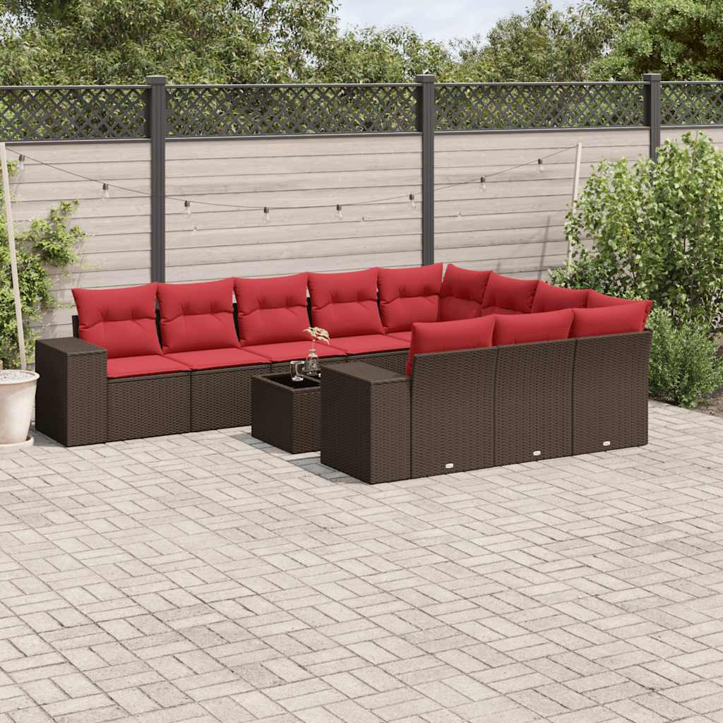 vidaXL 11-teiliges Gartensofa-Set mit Kissen, braun, Polyrattan