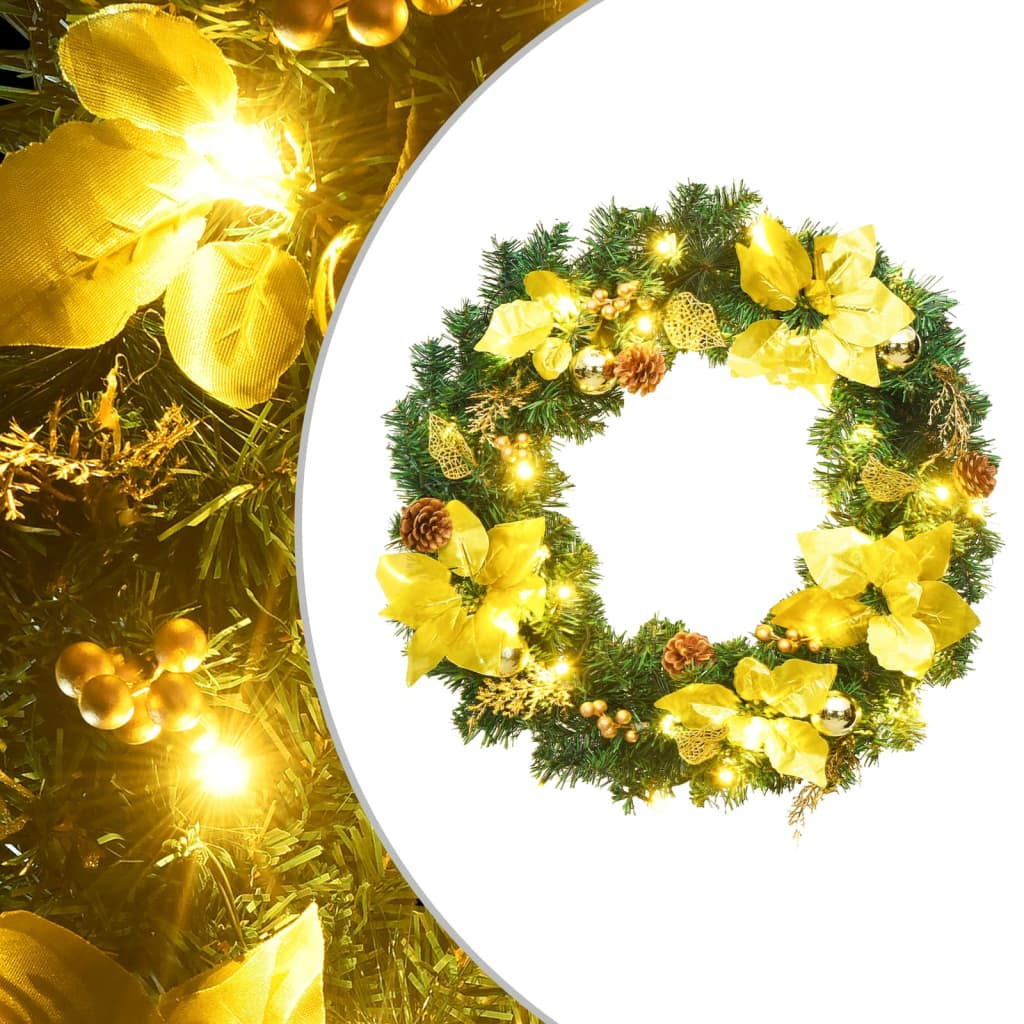 vidaXL Weihnachtskranz mit LED-Lichtern Grün 60 cm PVC