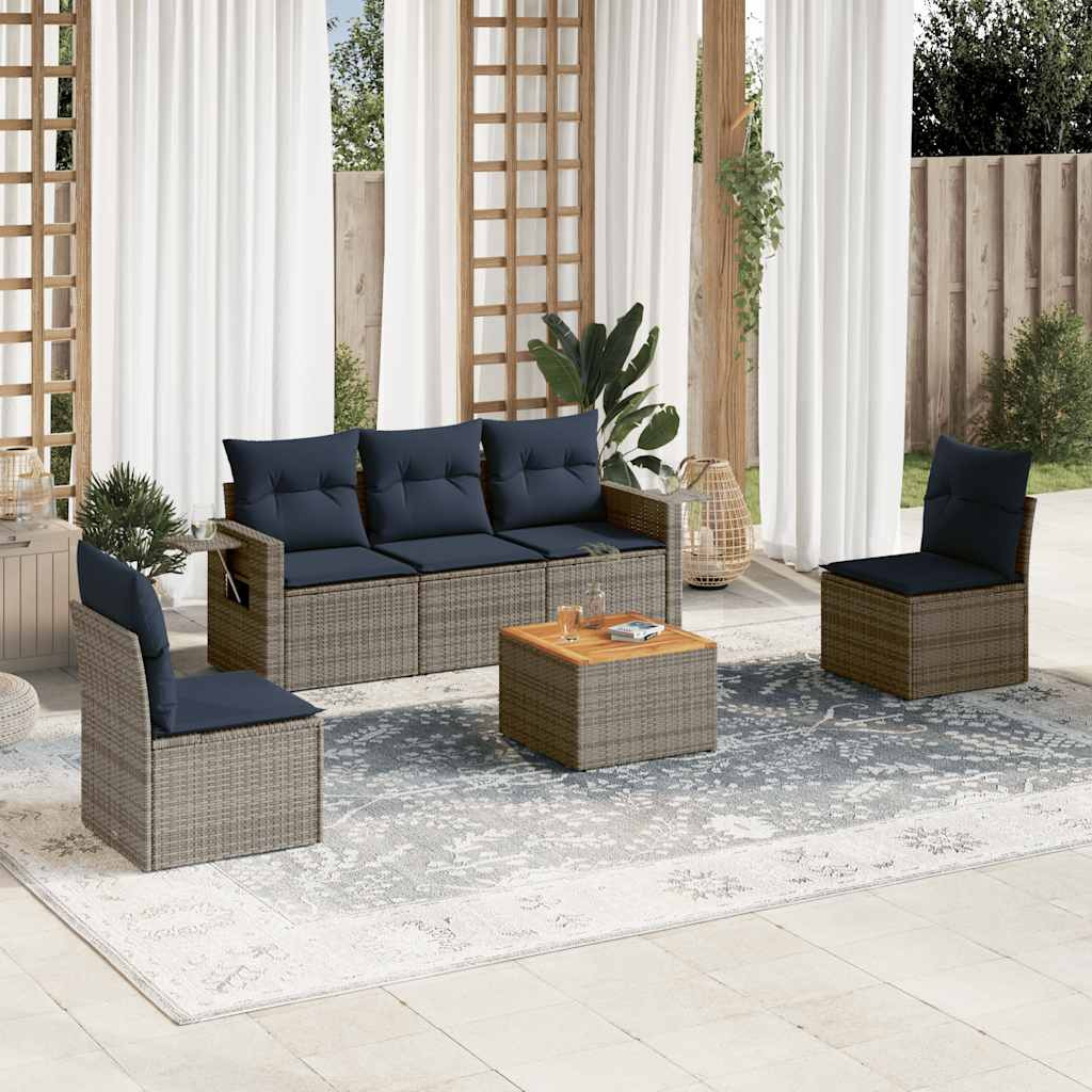 vidaXL 6-teiliges Gartensofa-Set mit Kissen, grau, Polyrattan