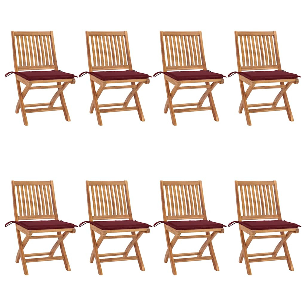 vidaXL Klappbare Gartenstühle mit Kissen 8 Stk. Massivholz Teak