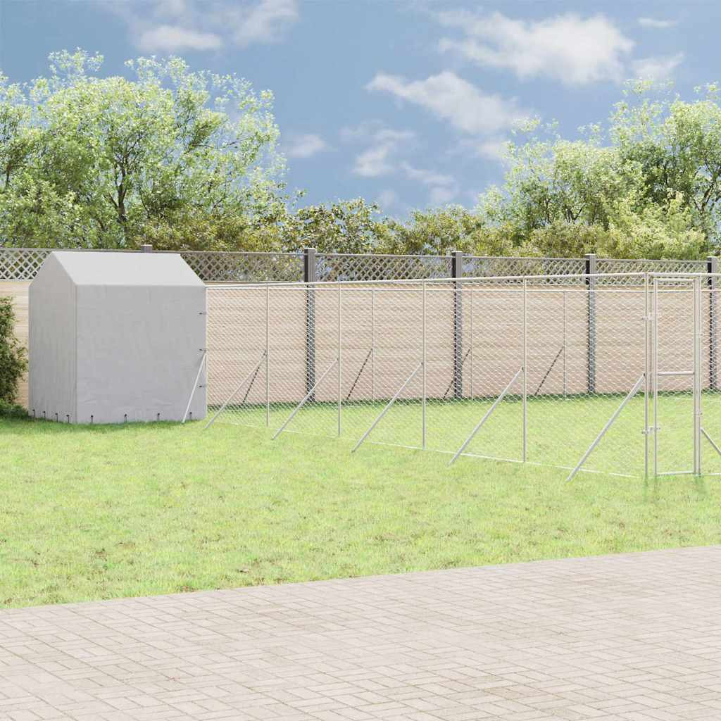 vidaXL Outdoor-Hundezwinger mit Dach Silbern 12x12x2,5m Stahl Verzinkt
