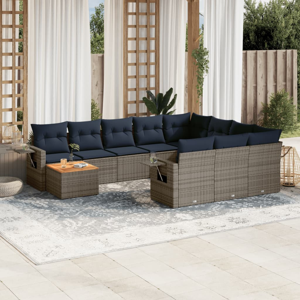 vidaXL 11-teiliges Gartensofa-Set mit Kissen, grau, Polyrattan