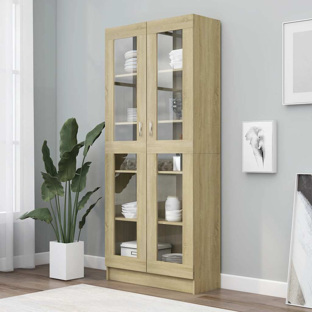 vidaXL Vitrinenschrank Sonoma-Eiche 82,5x30,5x185 cm Holzwerkstoff