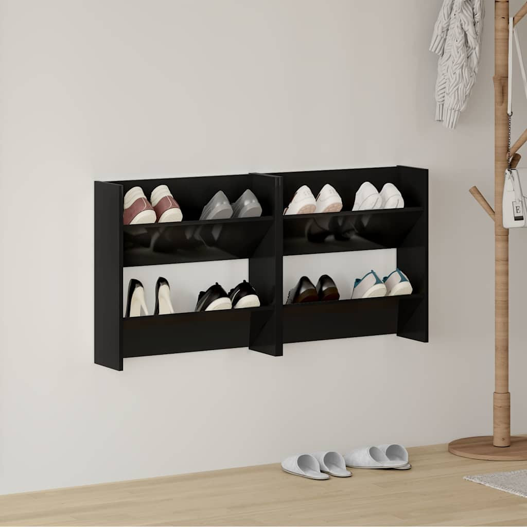 vidaXL Wand-Schuhschränke 2 Stk. Hochglanz-Schwarz 60x18x60 cm