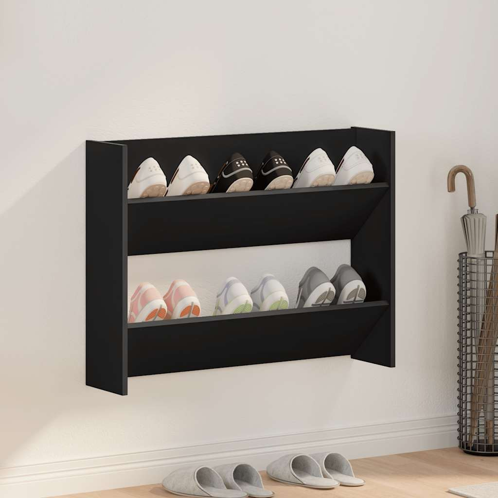 vidaXL Wand-Schuhschrank Schwarz 80x18x60 cm Holzwerkstoff