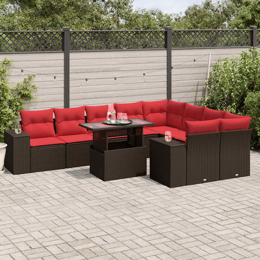 vidaXL 10-teiliges Gartensofa-Set mit Kissen, braun, Polyrattan
