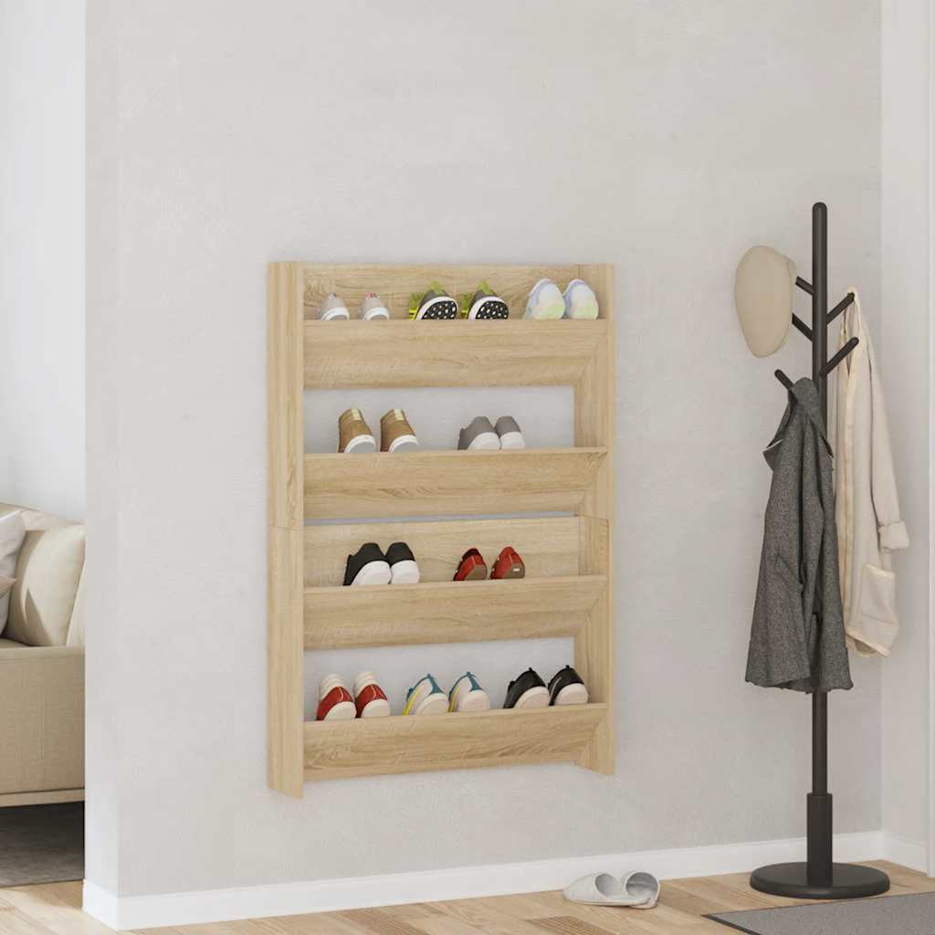 vidaXL Wand-Schuhschränke 2 Stk. Sonoma-Eiche 80x18x60cm Holzwerkstoff