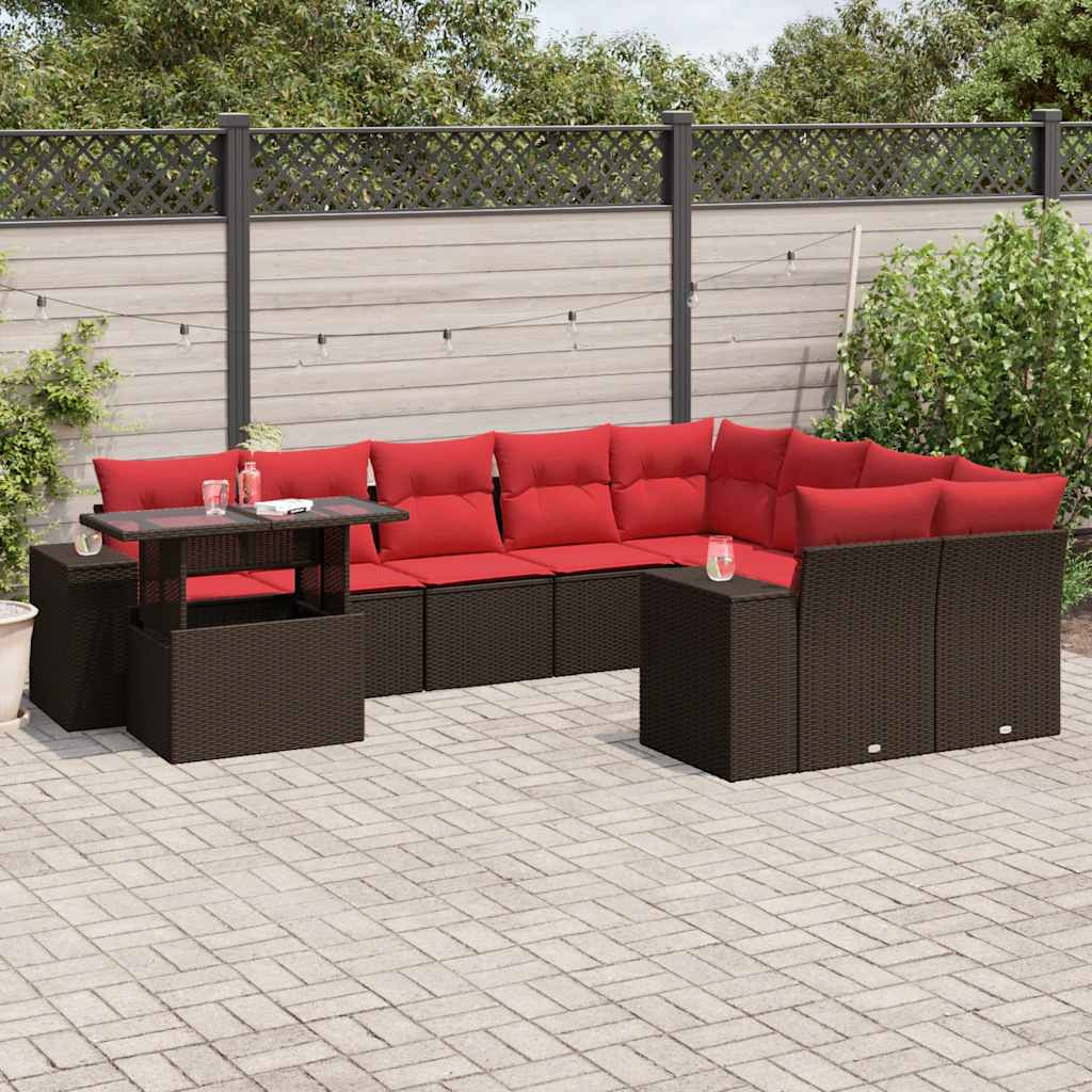 vidaXL 10-teiliges Gartensofa-Set mit Kissen, braun, Polyrattan