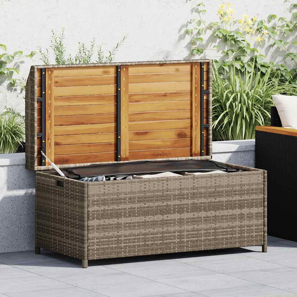vidaXL Bank mit Stauraum Grau 100x50x52 cm Poly Rattan Akazienholz