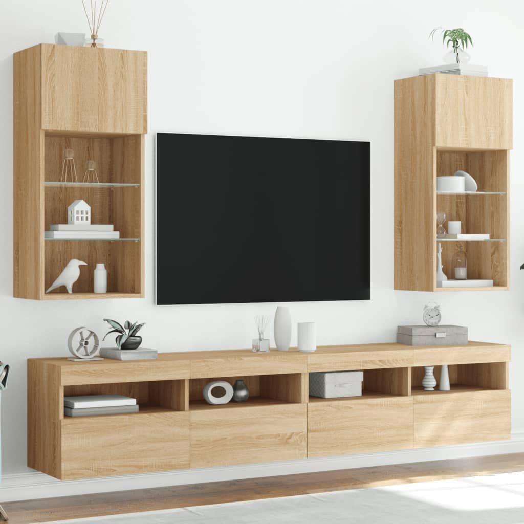 vidaXL TV-Schränke mit LED-Leuchten 2 Stk. Sonoma-Eiche 40,5x30x90 cm
