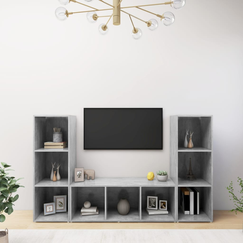 vidaXL TV-Schränke 3 Stk. Betongrau 107x35x37 cm Holzwerkstoff