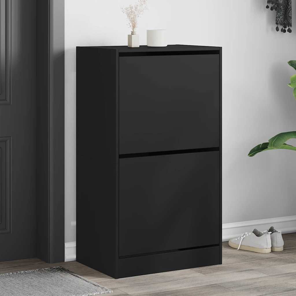 vidaXL Schuhschrank mit 2 Klappen Schwarz 60x42x108 cm