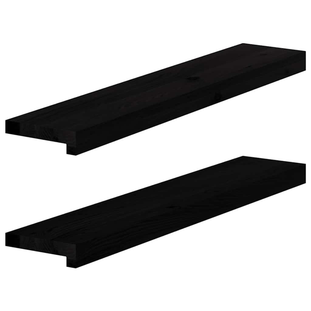 vidaXL Fensterbänke 2 Stk. Braun-Schwarz 80x15x2 cm Massivholz Eiche