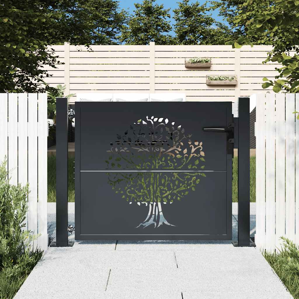 vidaXL Gartentor Anthrazit 100x100 cm Stahl Baum-Design