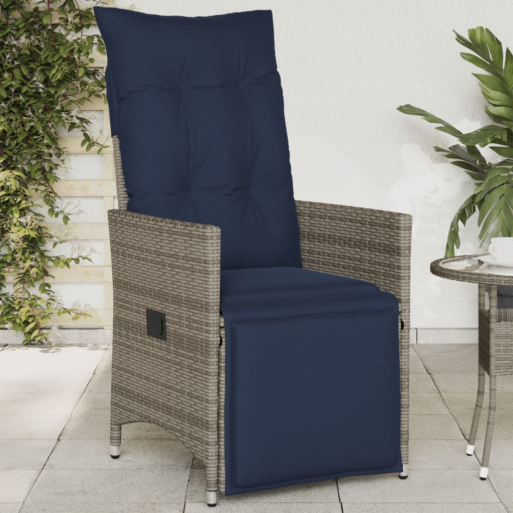 vidaXL Gartensessel Verstellbar mit Kissen Grau Poly Rattan