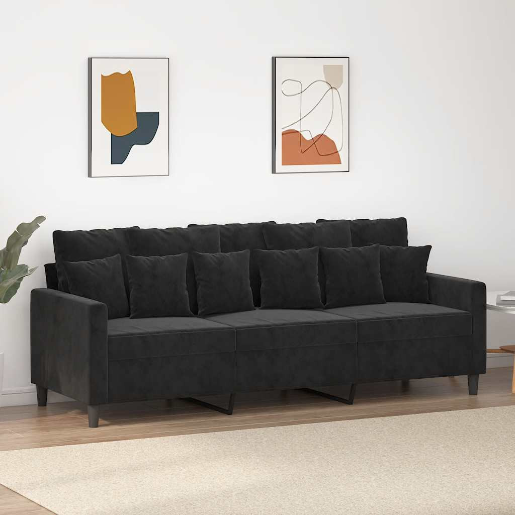 vidaXL 3-Sitzer-Sofa Schwarz 180 cm Samt