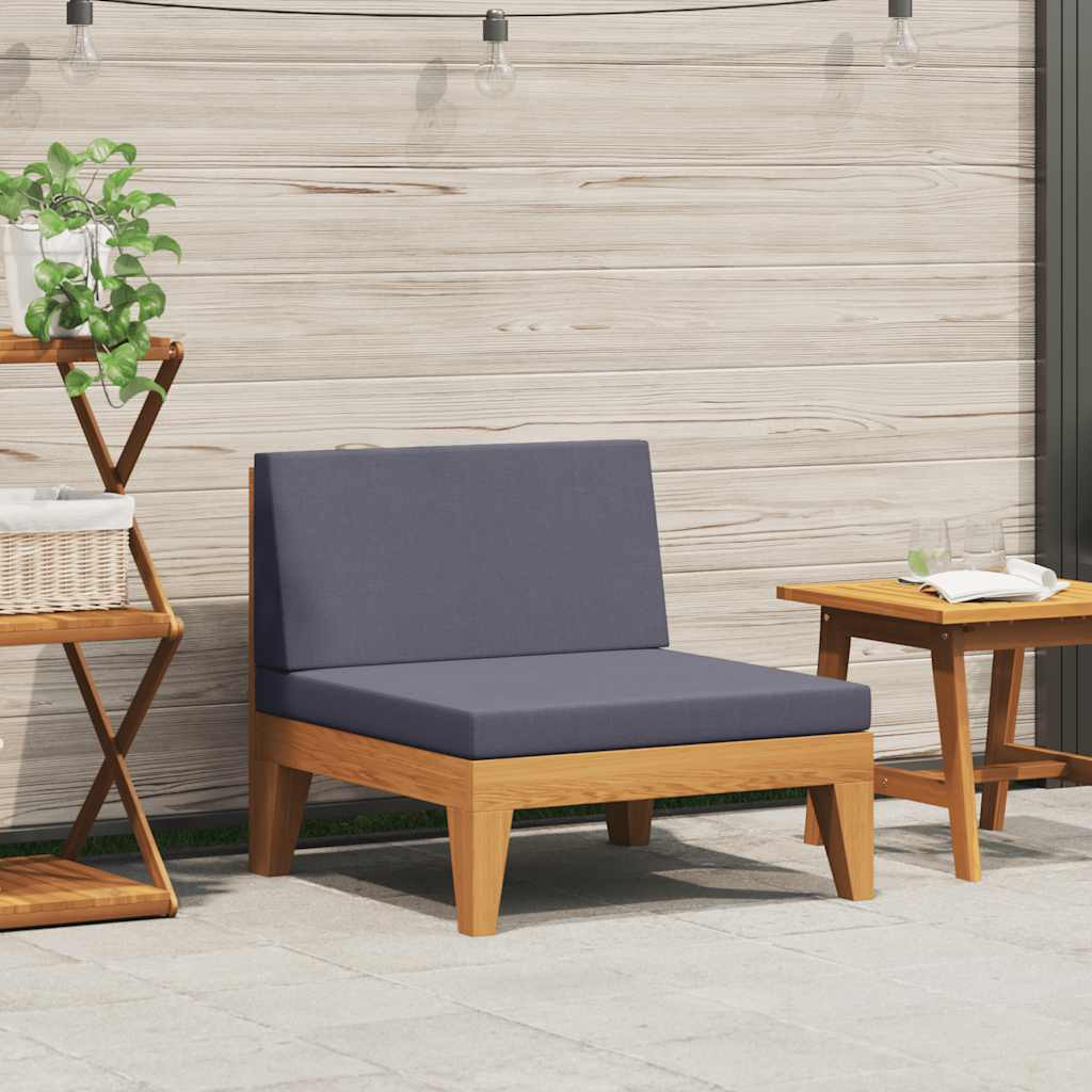 vidaXL Modular-Mittelsofa mit Dunkelgrauen Kissen Akazie Massivholz