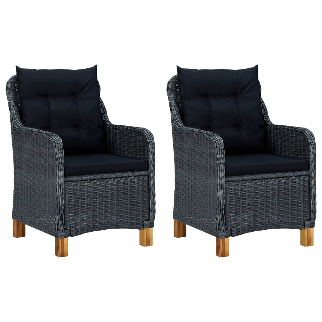 vidaXL Gartenstühle mit Kissen 2 Stk. Poly Rattan Dunkelgrau