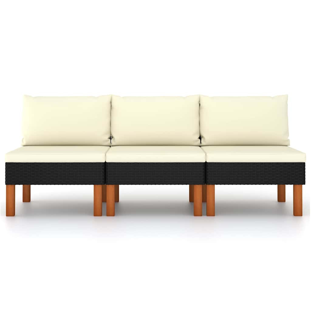 vidaXL Mittelsofas 3 Stk. Poly Rattan und Eukalyptus Massivholz