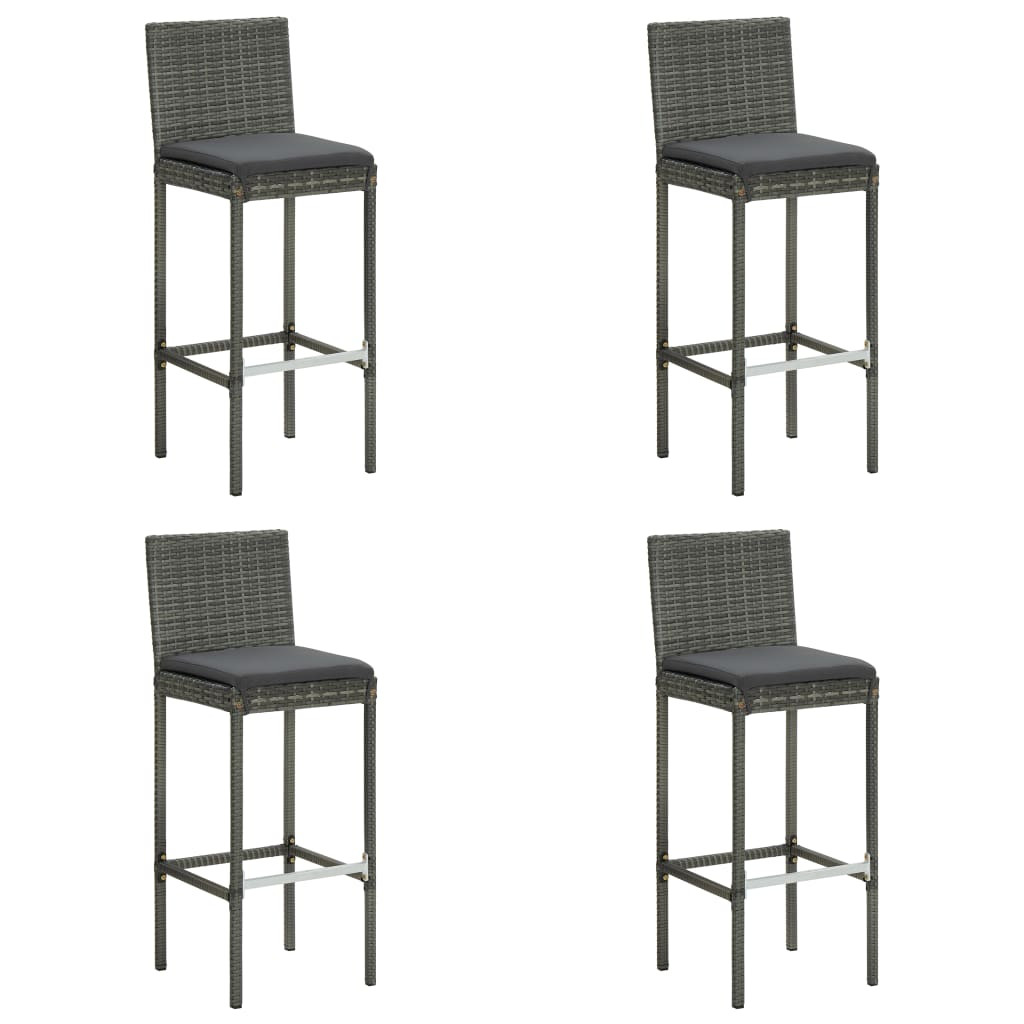 vidaXL Garten-Barhocker mit Kissen 4 Stk. Grau Poly Rattan