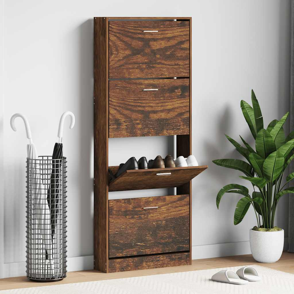 vidaXL Schuhschrank Räuchereiche 59x17x150 cm Holzwerkstoff
